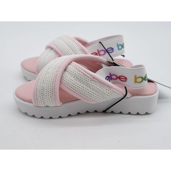 Bebe Sandals Toddler 6 Pink Cream Sparkle Slingback Platform Open Toe Shoes - Picture 4 of 9